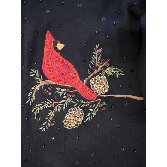 Vintage Tiara International Women's Red Cardinal Black sweater Sequin 3 XL - Picture 6 of 8